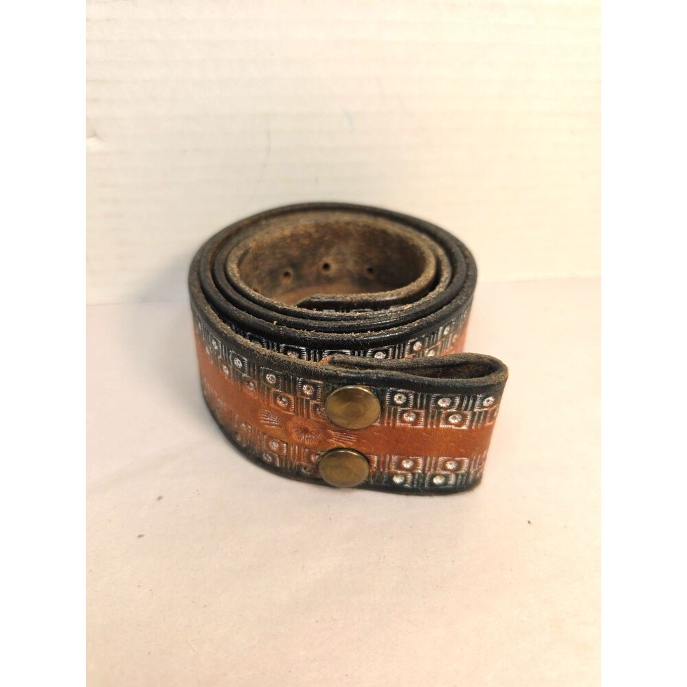 Vintage Brown Leather Tooled Stamped Western-style Belt 38/40